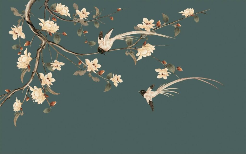 Bird on a branch with flowers Bird on a branch with flowers
