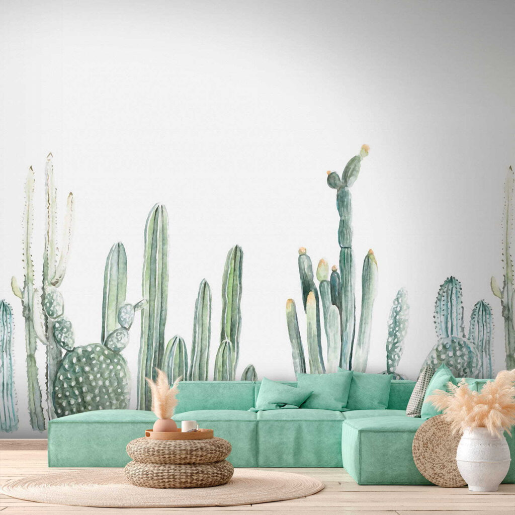 Group of cactuses on a white background