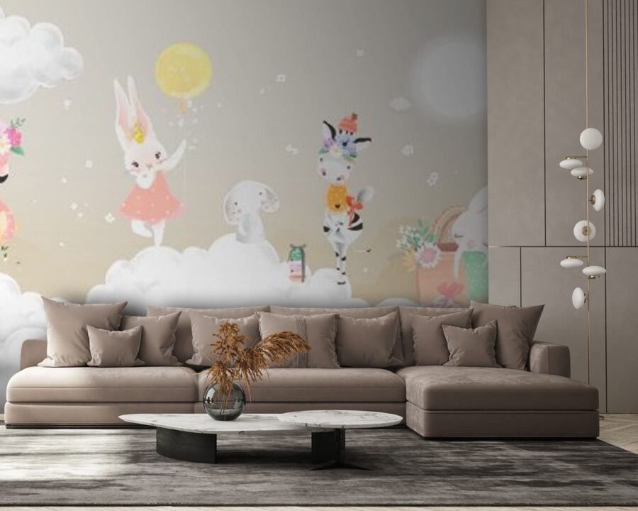 Group of animals on clouds