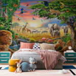 Wall mural Group of animals in a river
