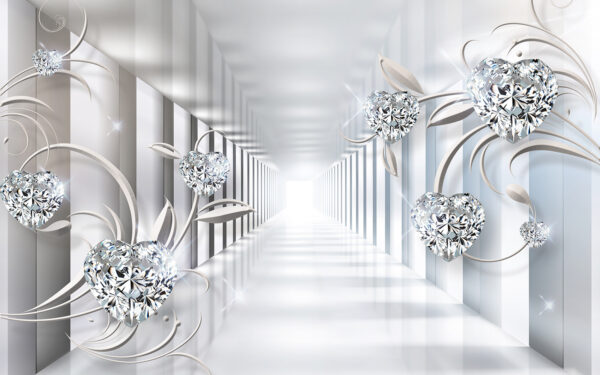 White hallway with diamonds and flowers White hallway with diamonds and flowers