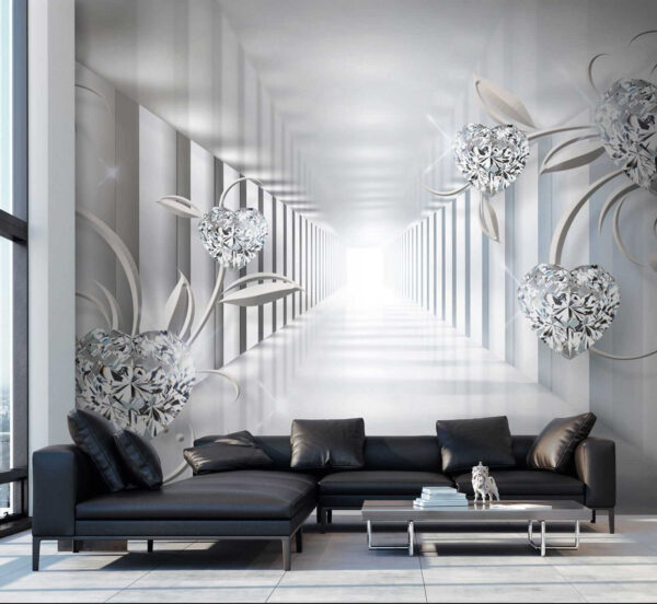 White hallway with diamonds and flowers White hallway with diamonds and flowers