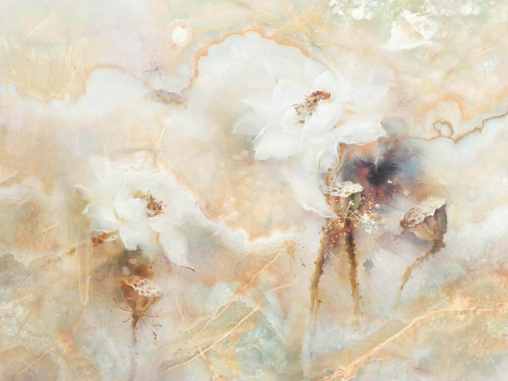 Painting of flowers on a marble surface Painting of flowers on a marble surface