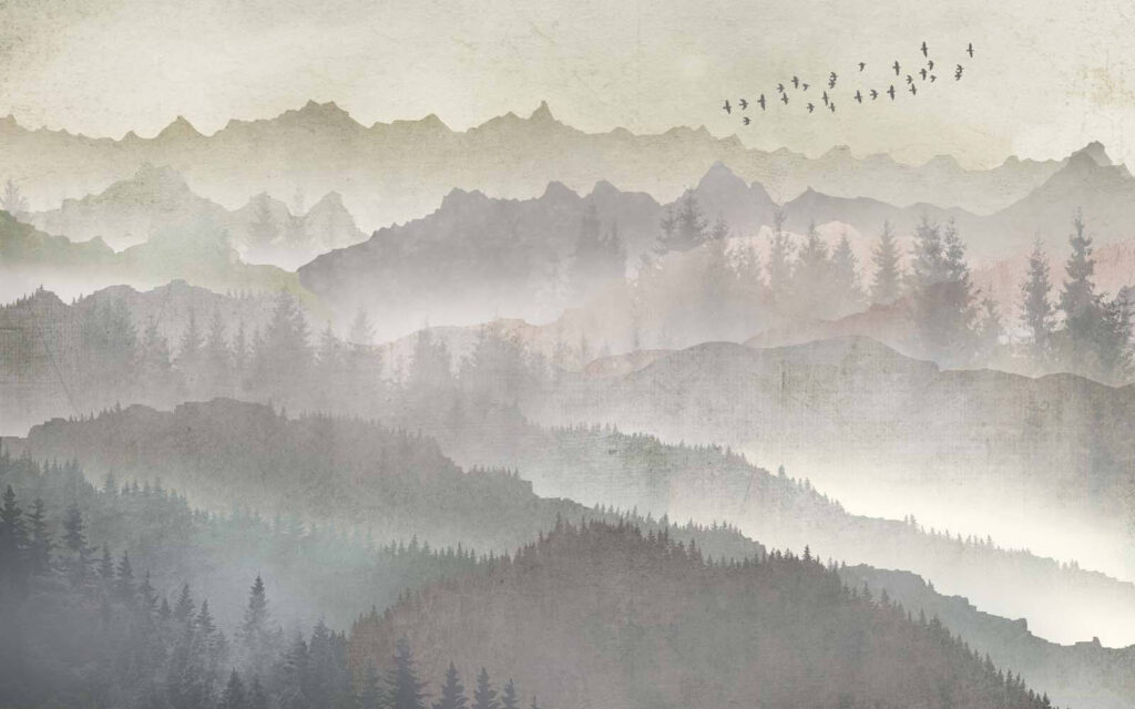 Birds flying over a mountain range Birds flying over a mountain range