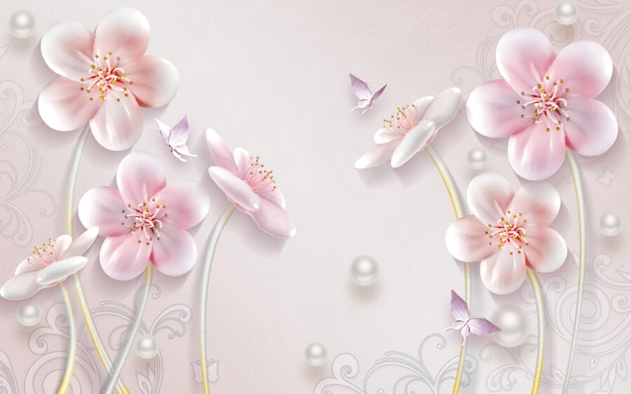 Wall murals Wallpaper with flowers and butterflies - Image 3