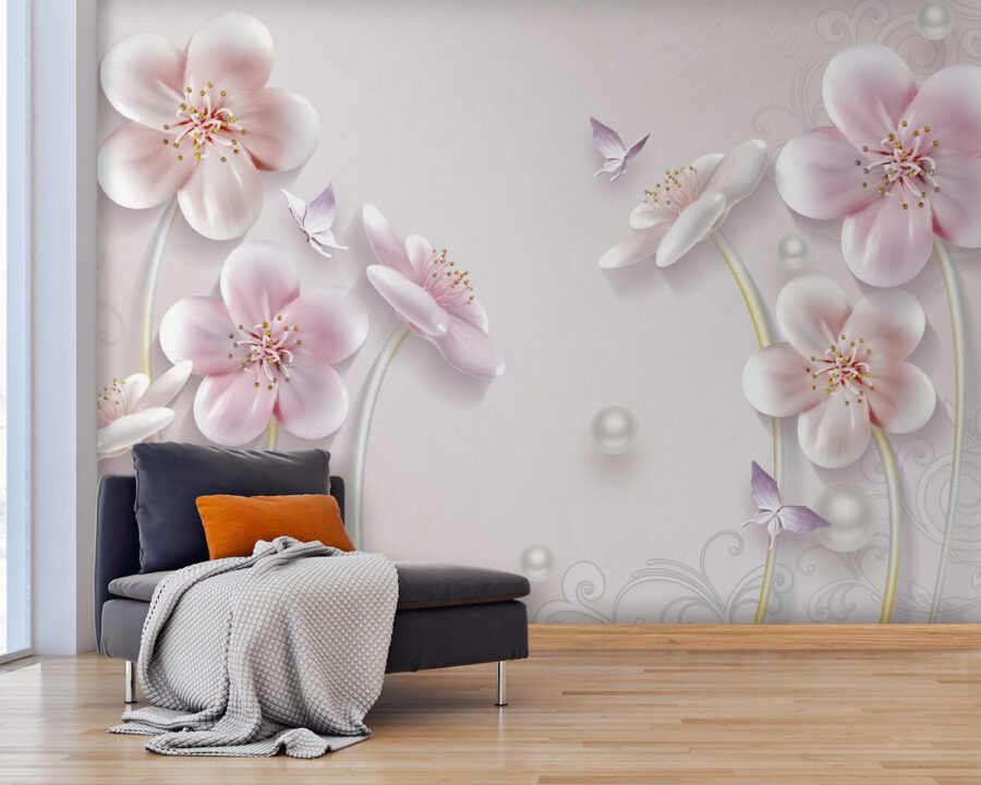 Wall murals Wallpaper with flowers and butterflies - Image 2