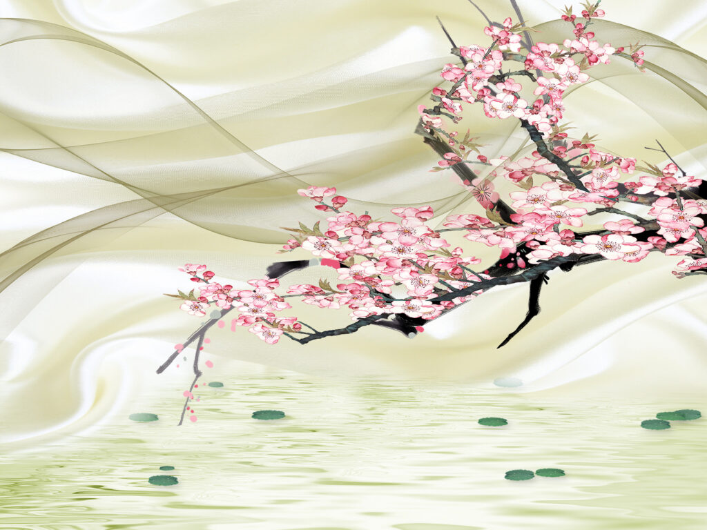 Painting of a branch with pink flowers Painting of a branch with pink flowers