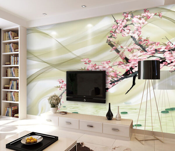 Painting of a branch with pink flowers Painting of a branch with pink flowers