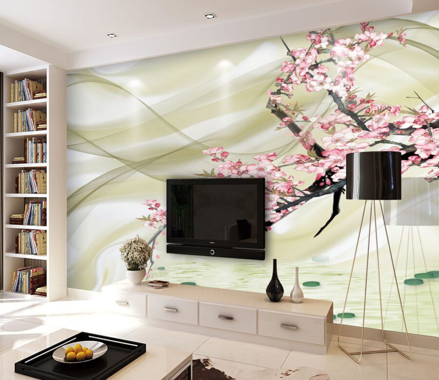 Painting of a branch with pink flowers
