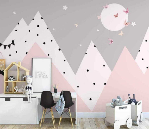 Pink and grey mountains with butterflies Pink and grey mountains with butterflies
