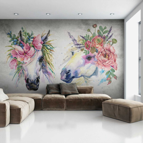 Couple of horses with flowers on their heads u14264pig2 600x600 - Couple of horses with flowers on their heads