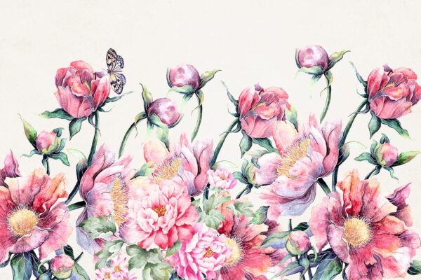 Watercolor painting of flowers and a butterfly Watercolor painting of flowers and a butterfly