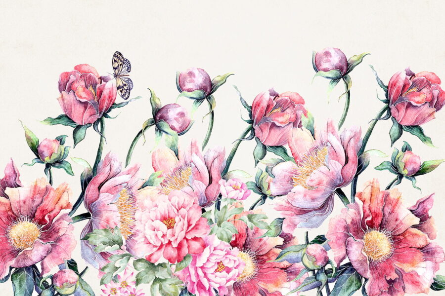 Watercolor painting of flowers and a butterfly Watercolor painting of flowers and a butterfly