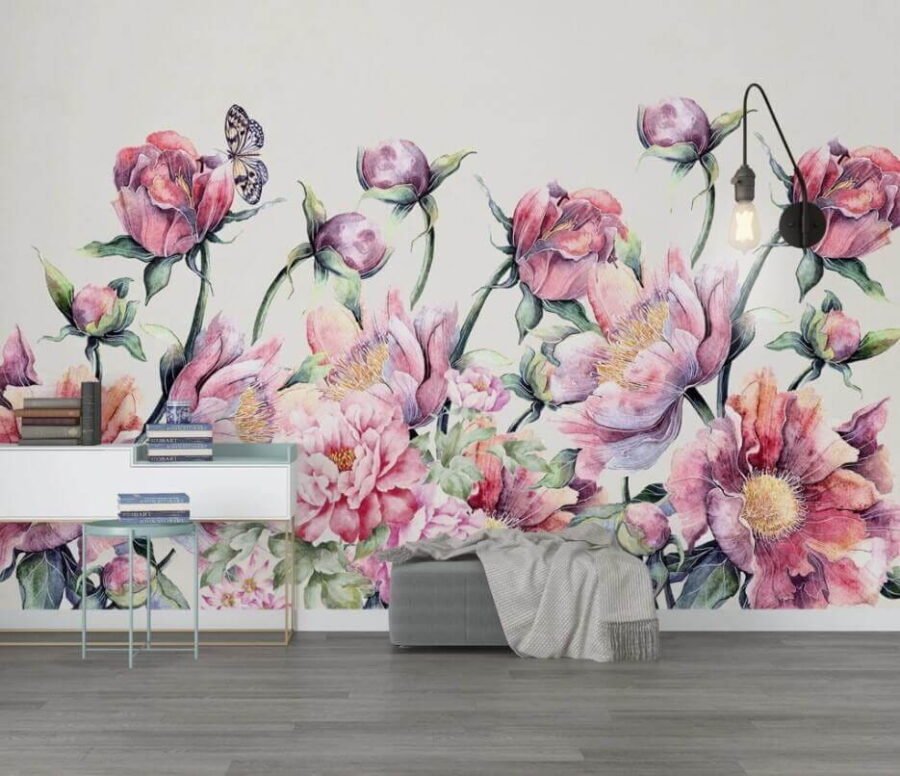 Watercolor painting of flowers and a butterfly Watercolor painting of flowers and a butterfly