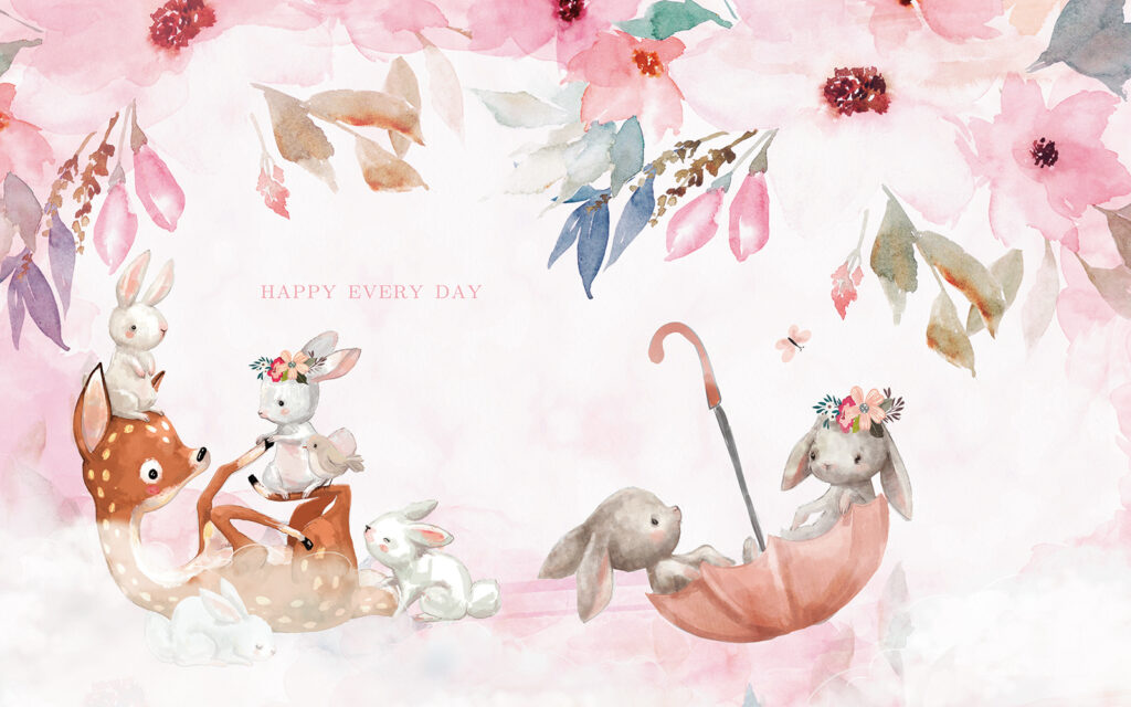 Group of bunnies in an umbrella Group of bunnies in an umbrella