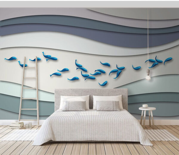 Group of blue fish swimming in a group of waves Group of blue fish swimming in a group of waves