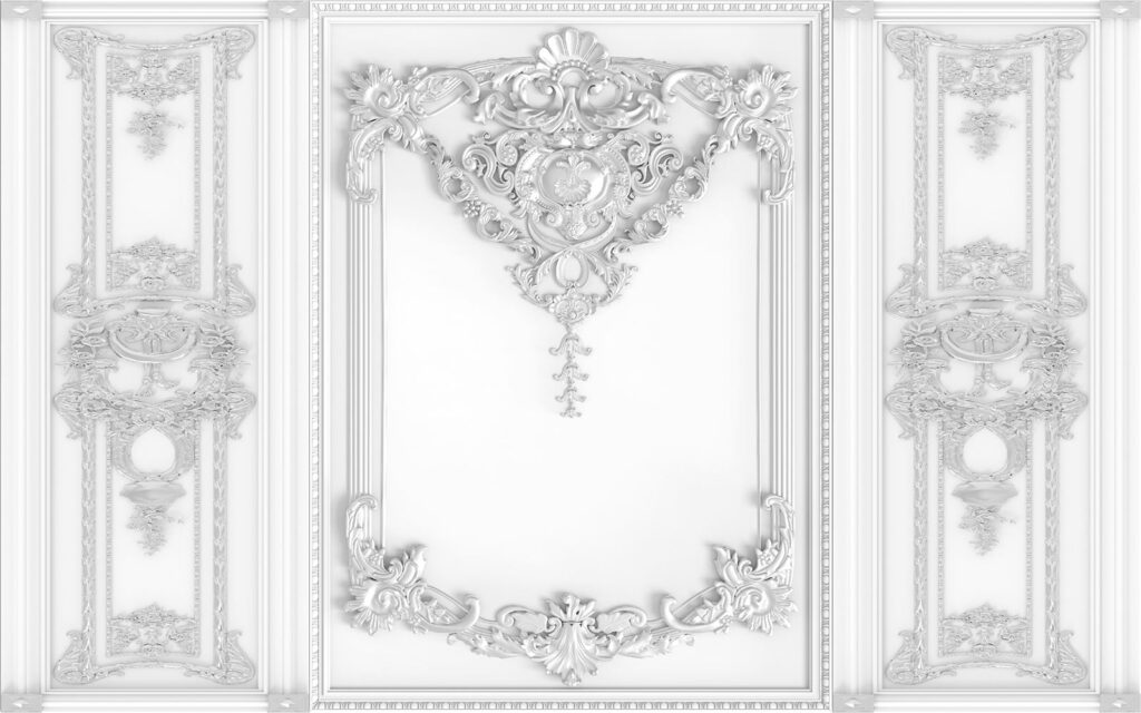 White wall with ornate designs White wall with ornate designs