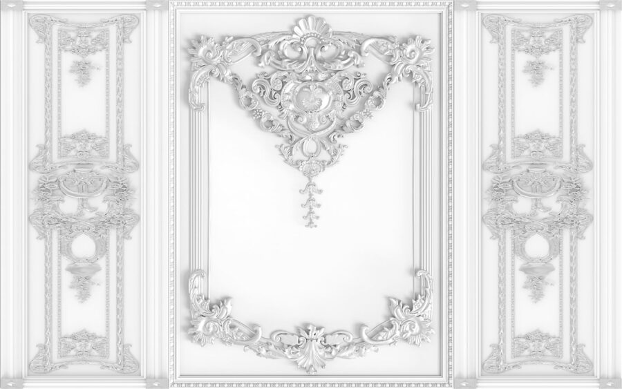 White wall with ornate designs White wall with ornate designs