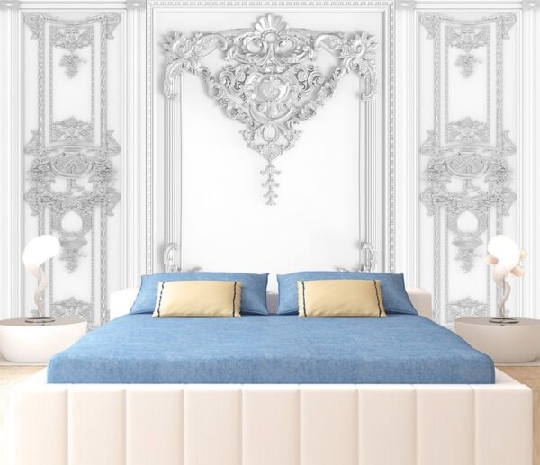 White wall with ornate designs White wall with ornate designs