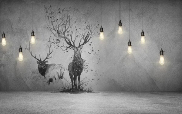 Wall with a drawing of two deer and trees Wall with a drawing of two deer and trees