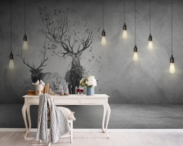 Wall with a drawing of two deer and trees Wall with a drawing of two deer and trees