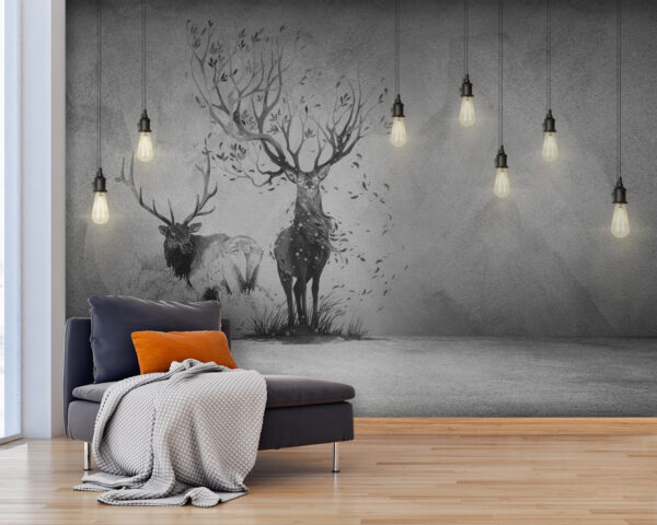 Wall with a drawing of two deer and trees Wall with a drawing of two deer and trees