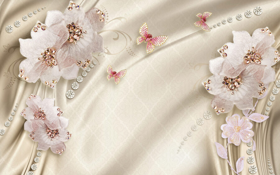 Wallpaper with flowers and butterflies