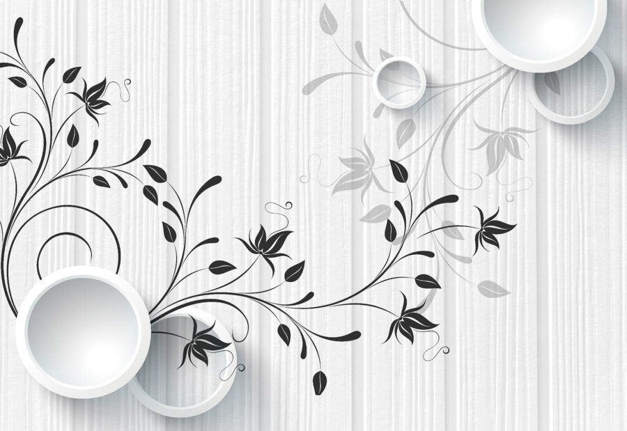 White wall with black and white flowers