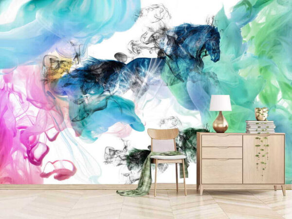 Horse in different colors of smoke Horse in different colors of smoke