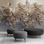 Painting of a baby angel Wall murals Group of white flowers and butterflies