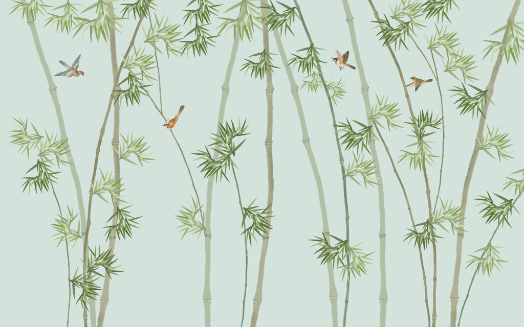 Wallpaper with bamboo branches and birds Wallpaper with bamboo branches and birds