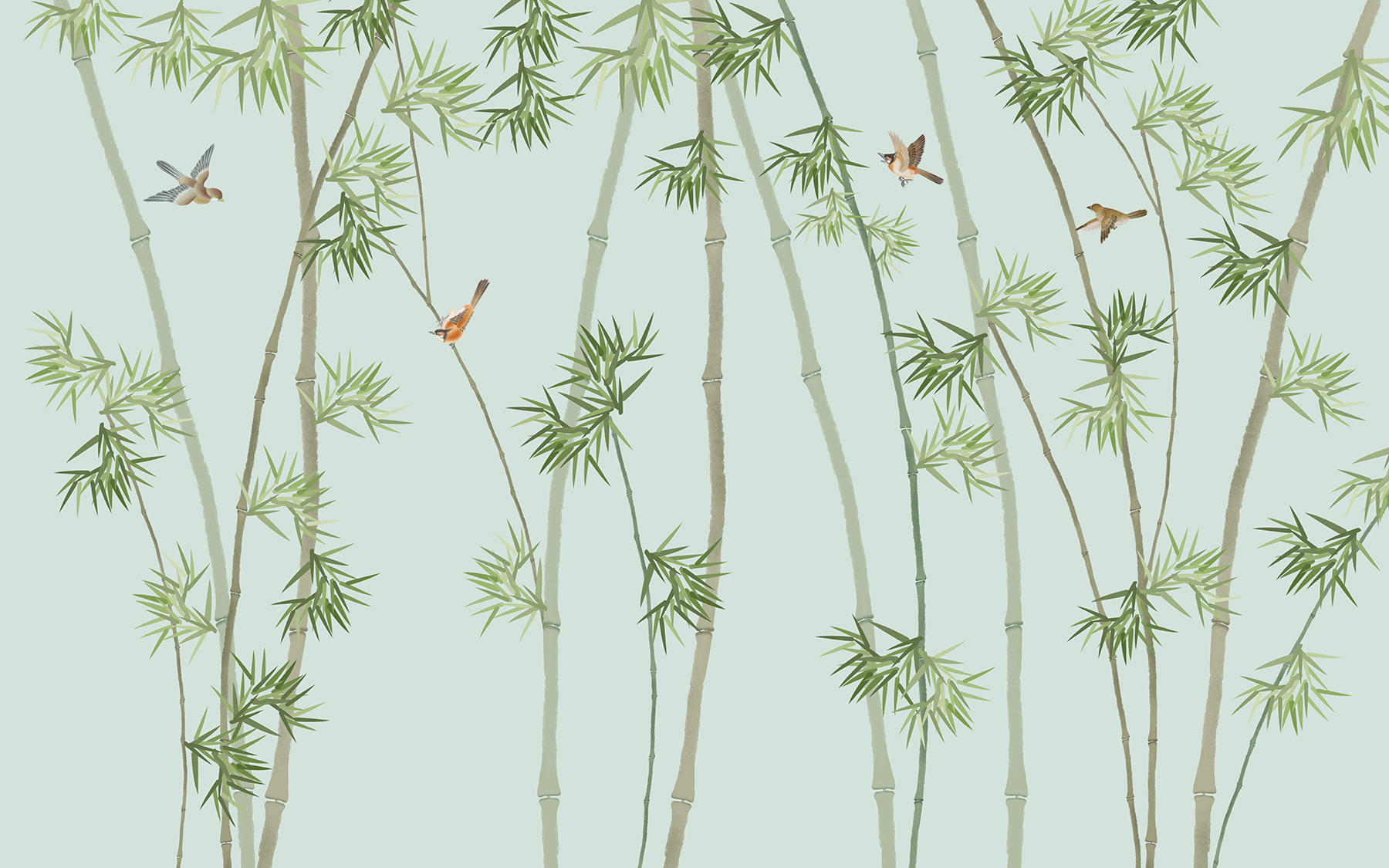 Wallpaper with bamboo branches and birds u16931p - Wallpaper with bamboo branches and birds - tegory