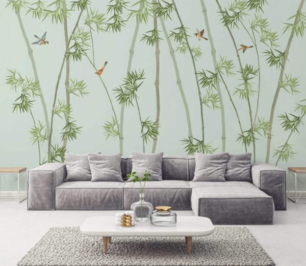 Wallpaper with bamboo branches and birds Wallpaper with bamboo branches and birds