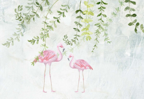 Two pink flamingos with green leaves Two pink flamingos with green leaves