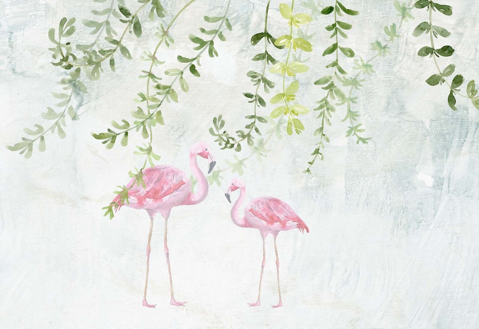 Two pink flamingos with green leaves u19802p - Two pink flamingos with green leaves - tegory