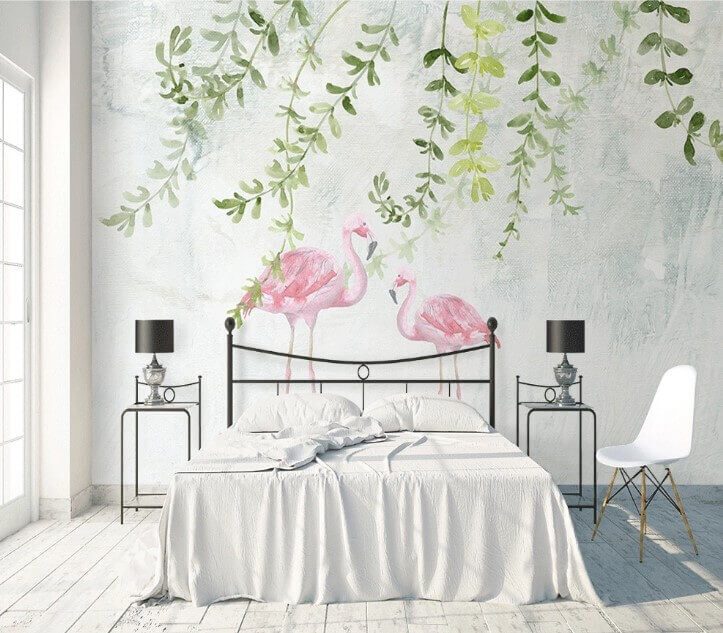 Two pink flamingos with green leaves Two pink flamingos with green leaves