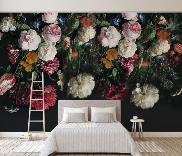Wall murals Group of flowers on a black background (SKU: u19866) Wall murals Wall murals Group of flowers on a black background (SKU: u19866)
