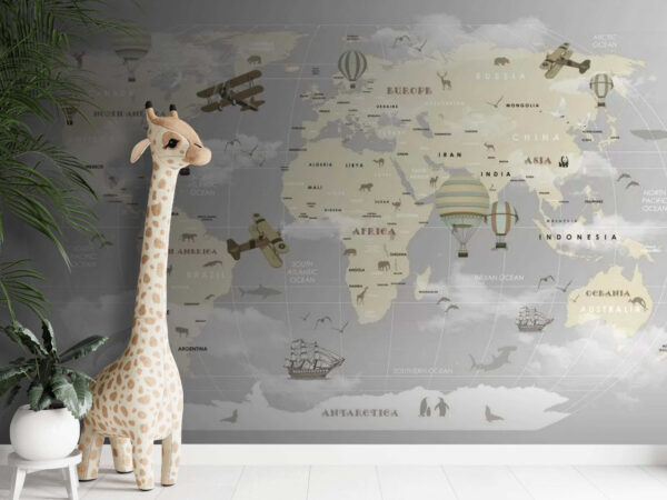 Map of the world with airplanes and hot air balloons Map of the world with airplanes and hot air balloons