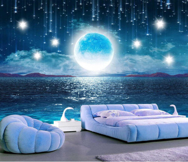 Moon over water with stars and clouds Moon over water with stars and clouds