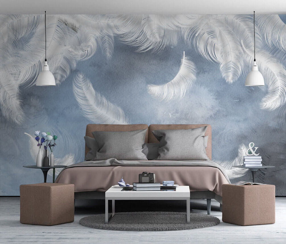 u23747pib1 - White feathers on a blue background - tegory