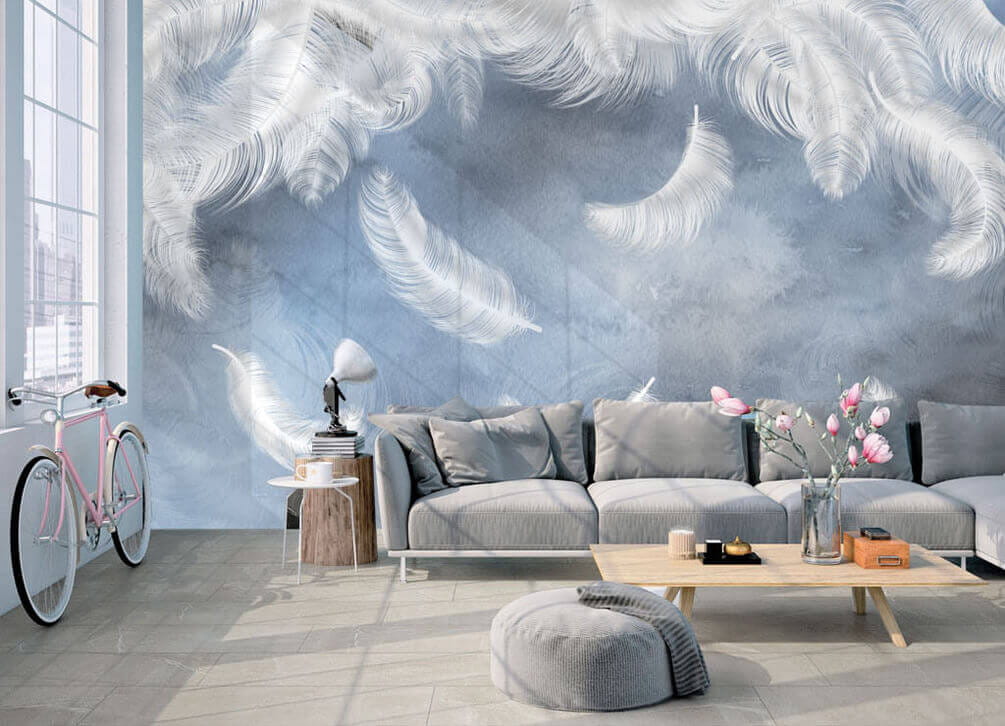 u23747pig1 - White feathers on a blue background - tegory