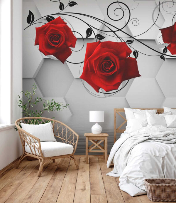 Wallpaper with red roses and black vines Wallpaper with red roses and black vines