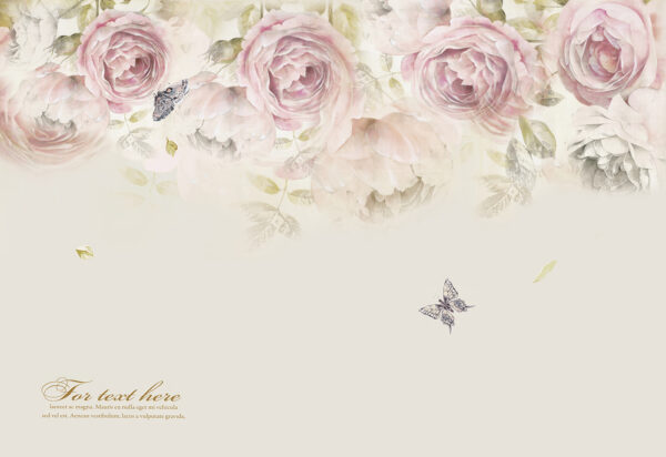 Pink roses and butterflies Pink roses and butterflies