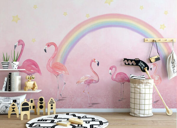 Group of flamingos with a rainbow Group of flamingos with a rainbow