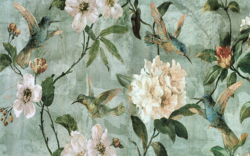 Wallpaper with birds and flowers Wallpaper with birds and flowers