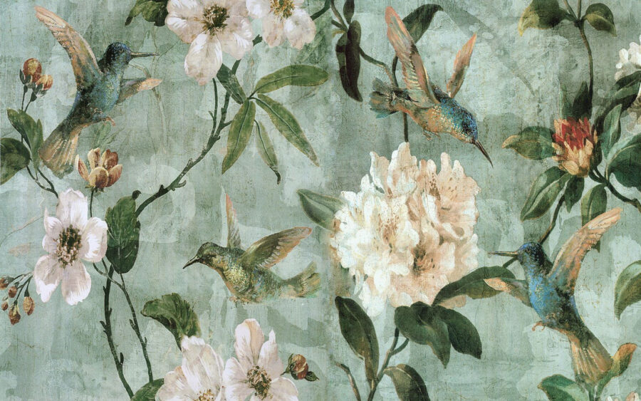 Wallpaper with birds and flowers Wallpaper with birds and flowers