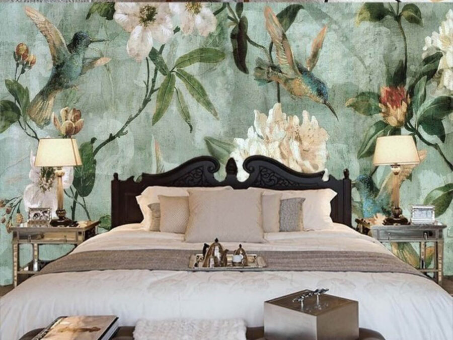 Wallpaper with birds and flowers Wallpaper with birds and flowers