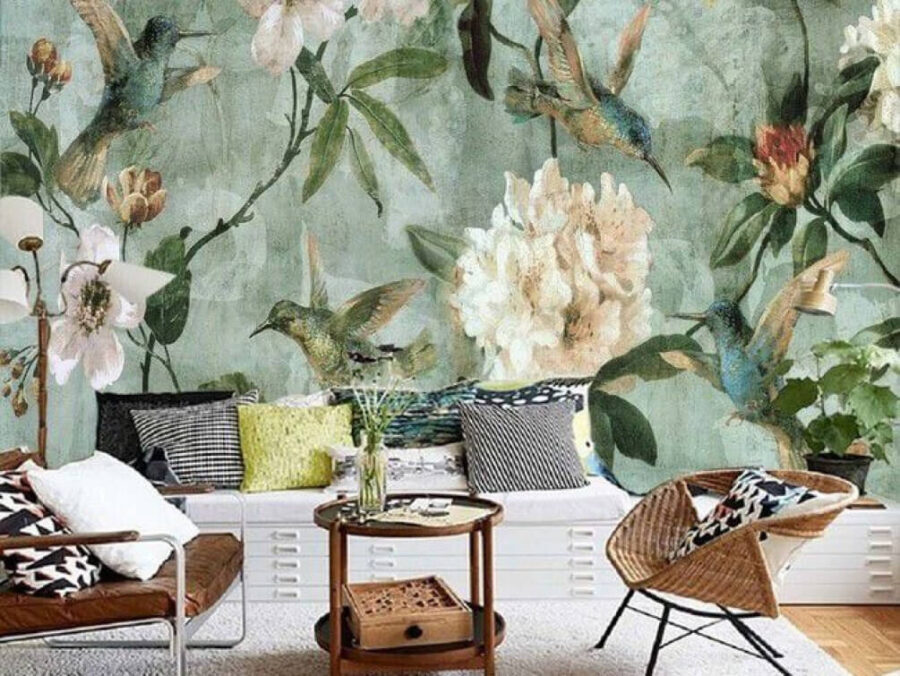 Wallpaper with birds and flowers Wallpaper with birds and flowers