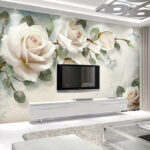 Wall murals Delicate roses with soft butterflies