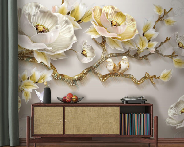 Wallpaper with flowers and birds Wallpaper with flowers and birds